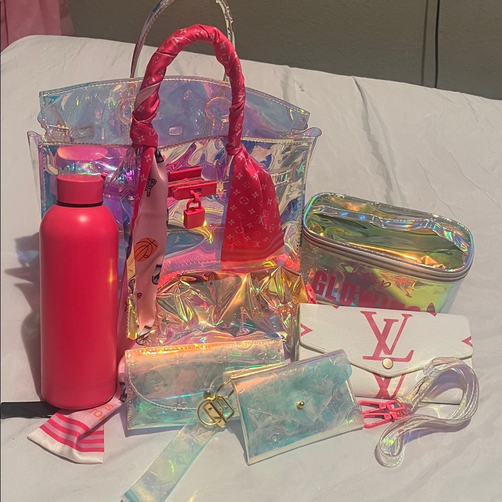 Holographic Tote Bag with Pink Accessories